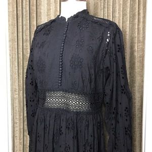 All Saints Sia Broderie Dress NWT Size US 10 Black Eyelet Gown
